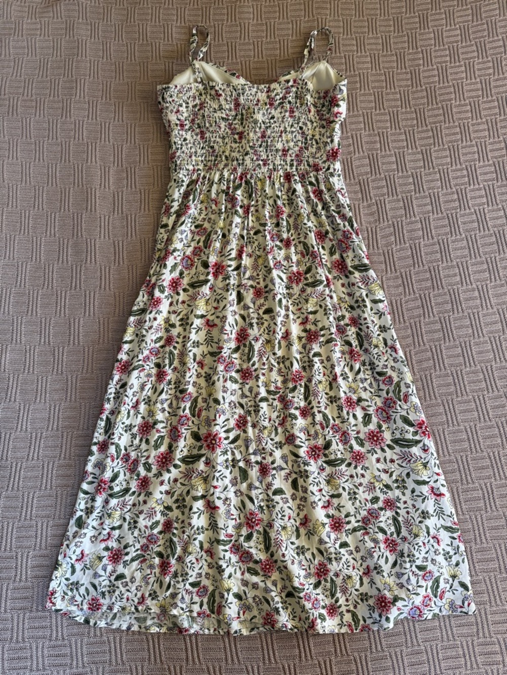 Floral Tie-Front Spaghetti Strap Midi Dress - White with Pink Floral - Picture 8 of 11